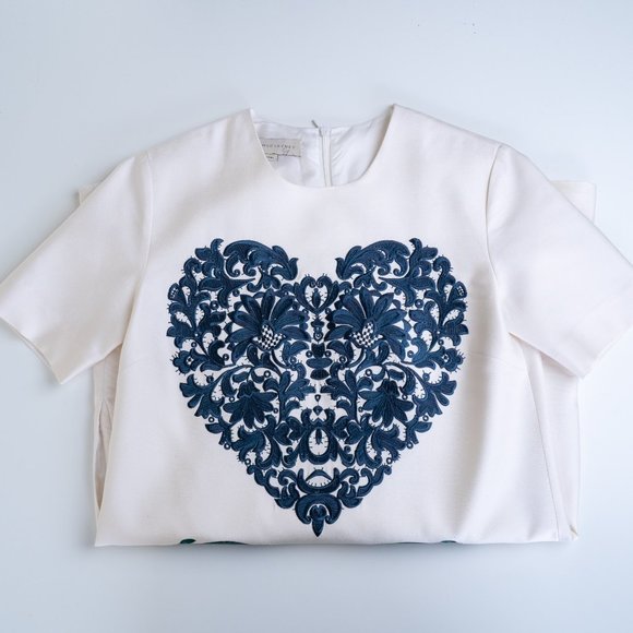 Stella McCartney White Silk Wool Mini Dress Embroidered Hearts - Picture 3 of 16